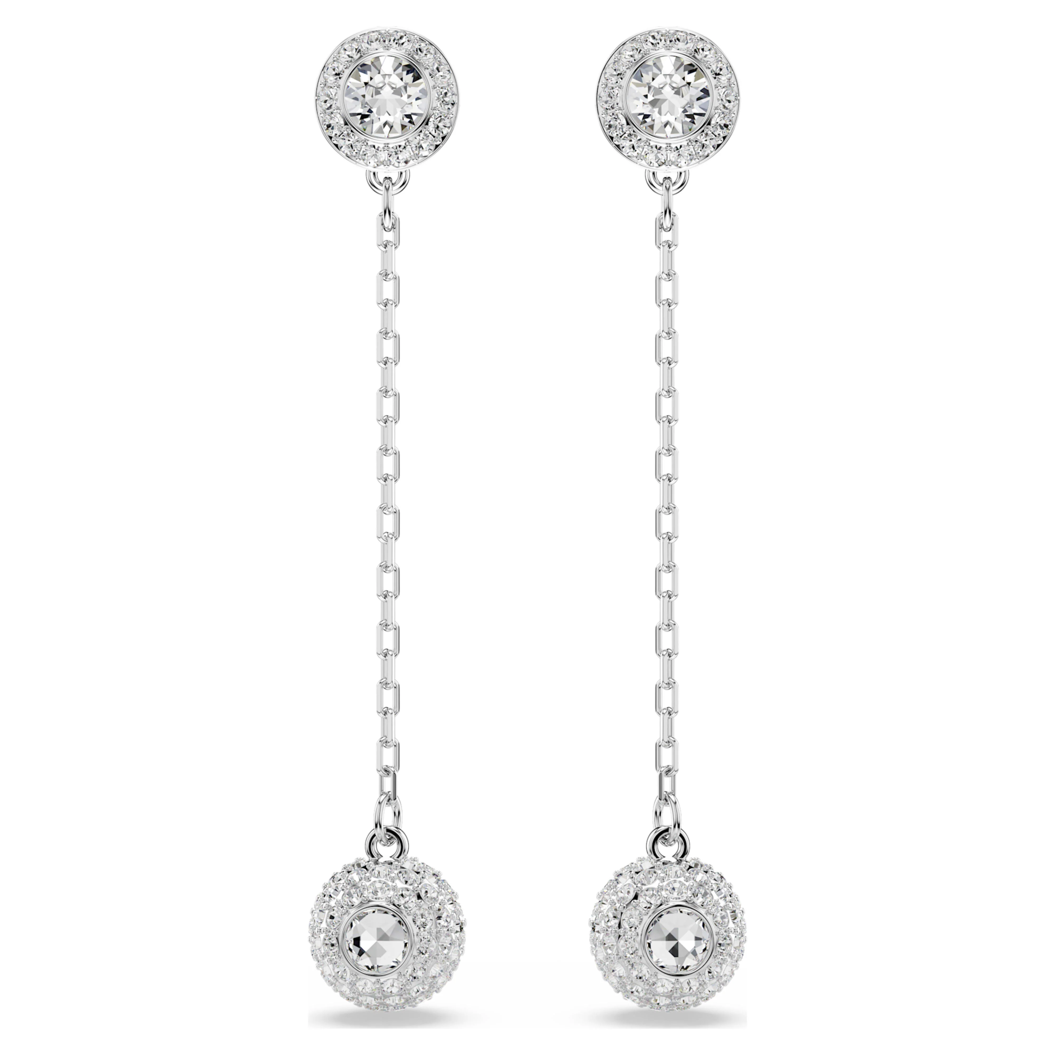 Una Angelic drop earrings Round cut, White, Rhodium plated