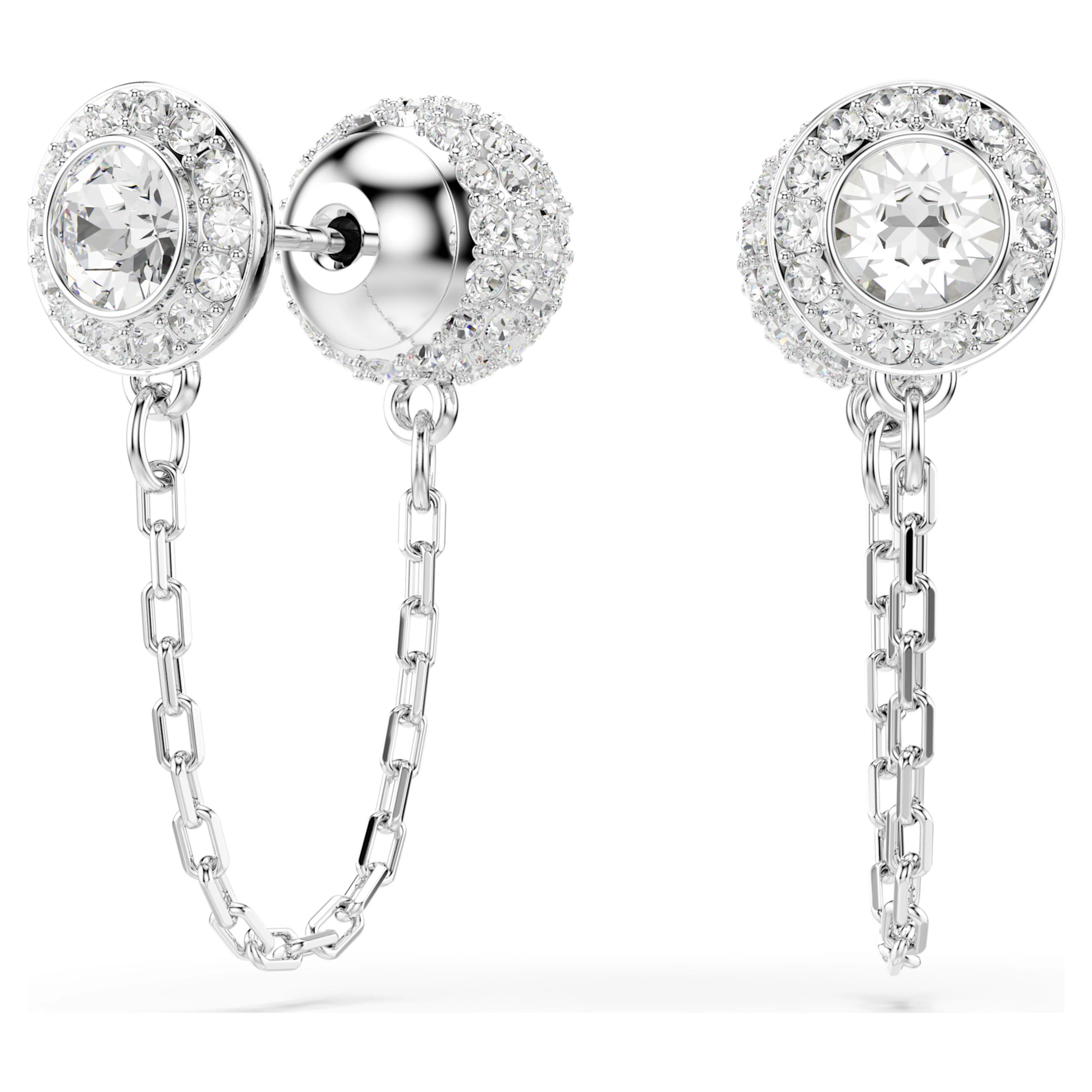 Una Angelic drop earrings Round cut, White, Rhodium plated - Image 3