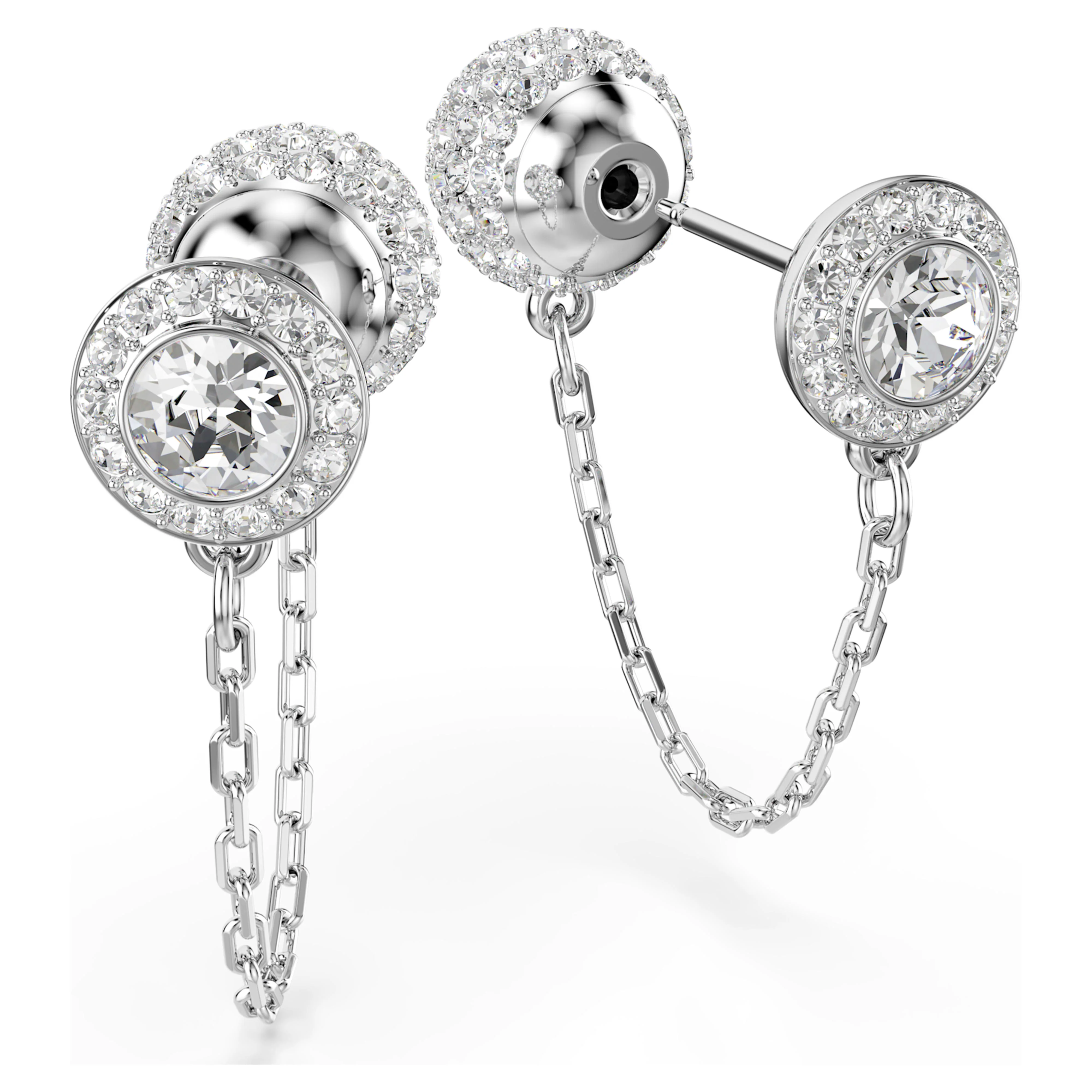 Una Angelic drop earrings Round cut, White, Rhodium plated - Image 4