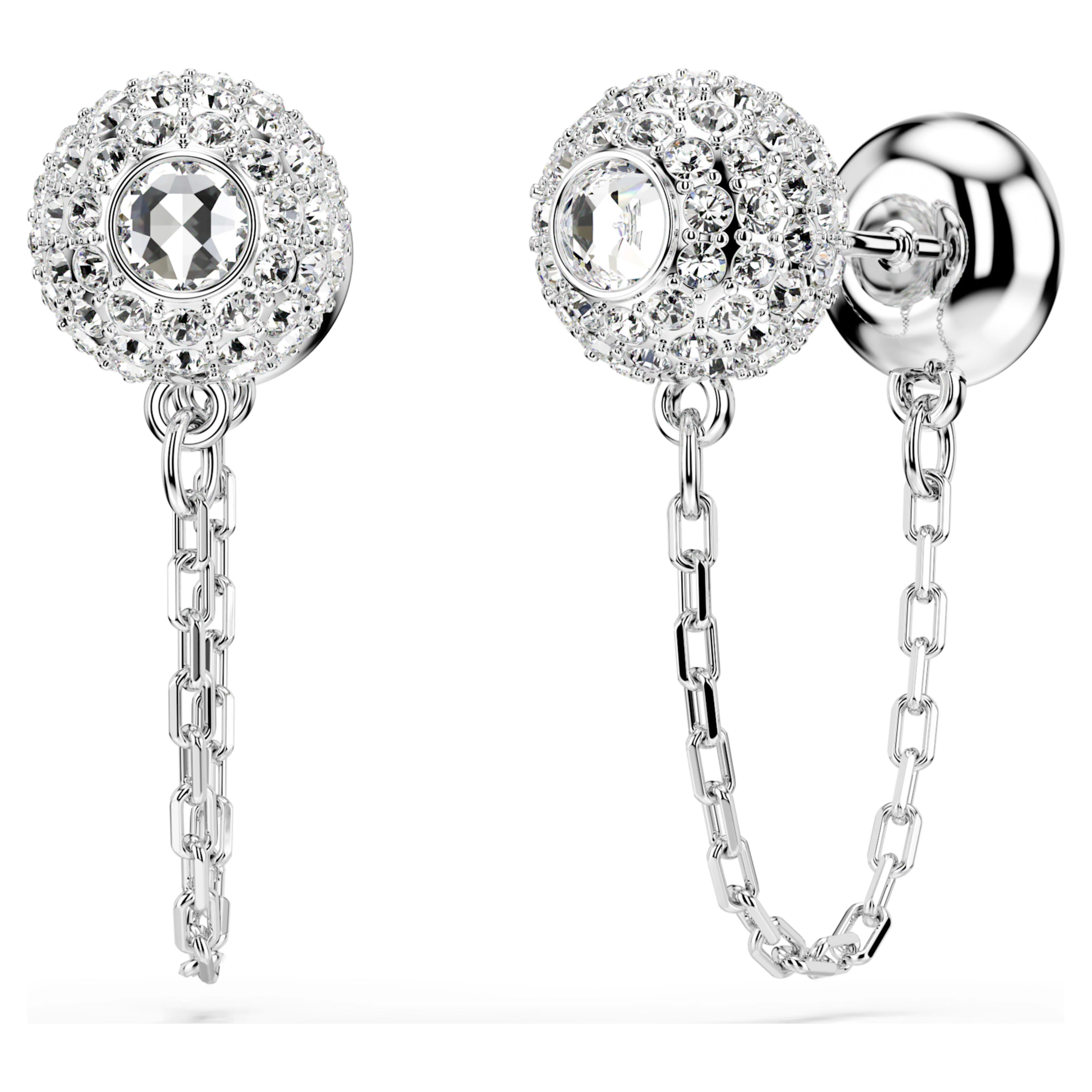Una Angelic drop earrings Round cut, White, Rhodium plated - Image 5