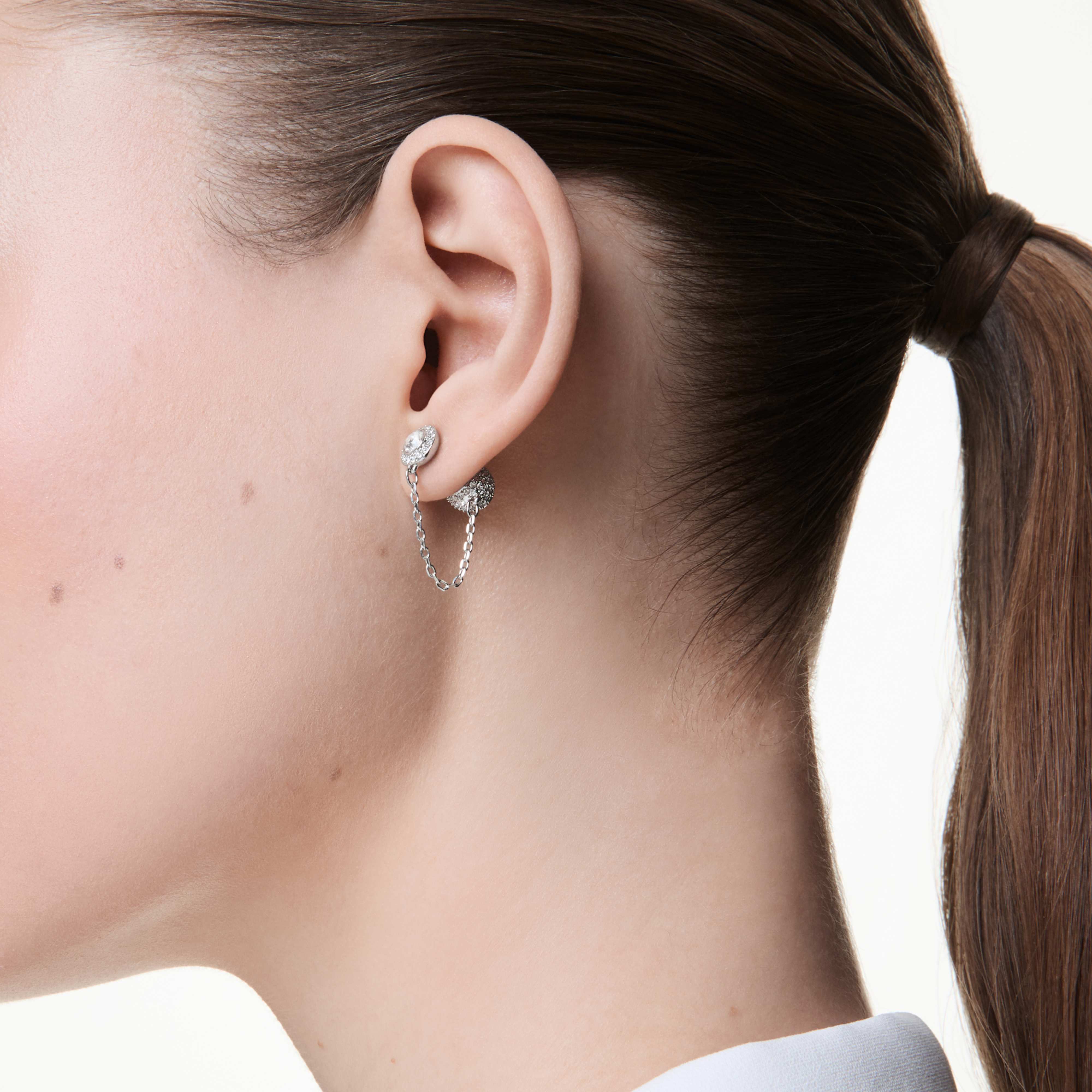 Una Angelic drop earrings Round cut, White, Rhodium plated - Image 8