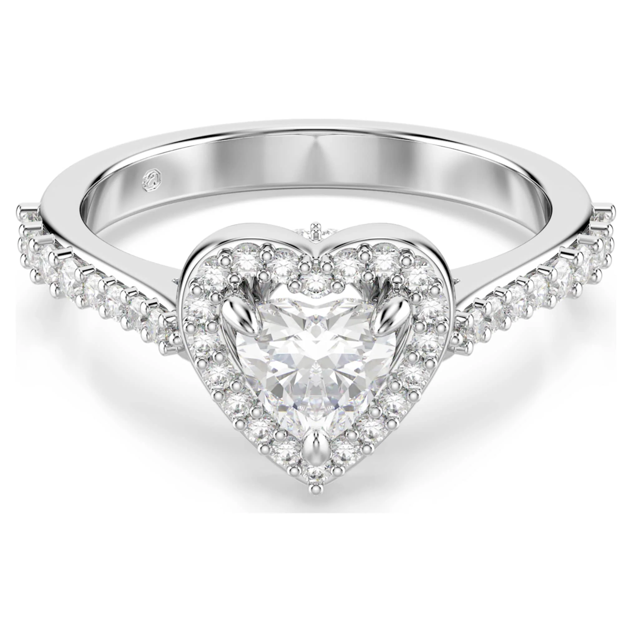 Una Angelic motif ring Mixed cuts, Heart, White, Rhodium plated