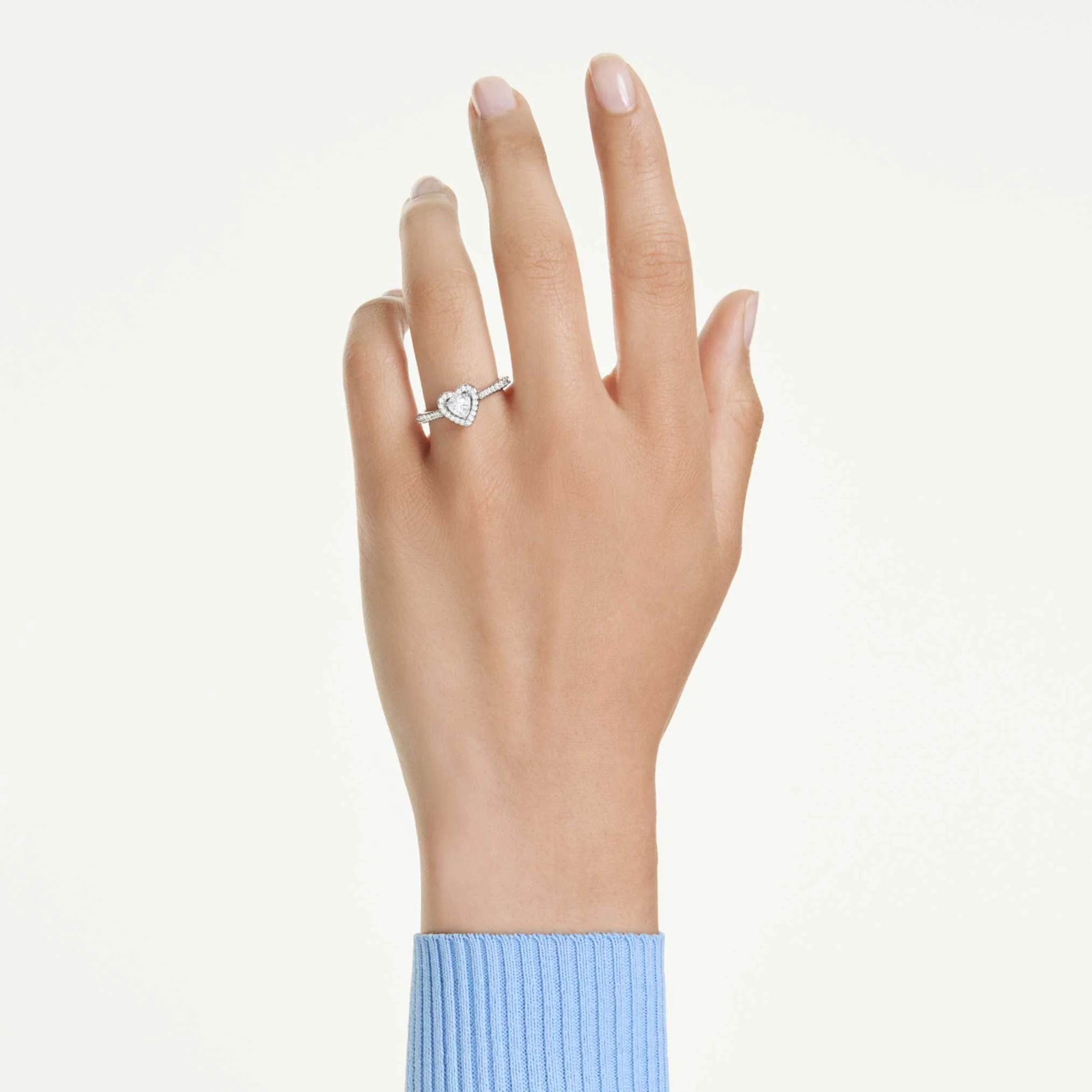 Una Angelic motif ring Mixed cuts, Heart, White, Rhodium plated - Image 5