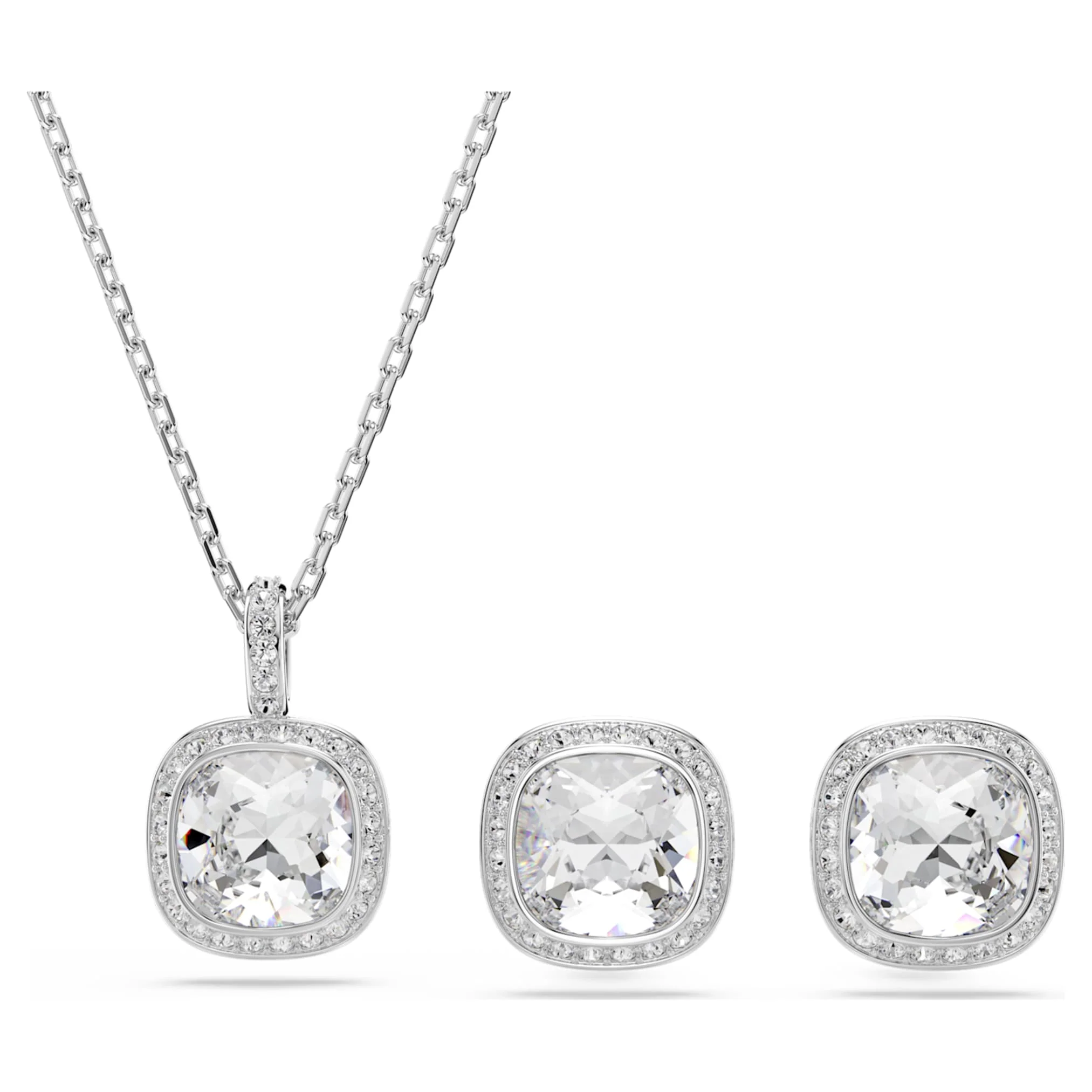 Una Angelic set Cushion cut, White, Rhodium plated