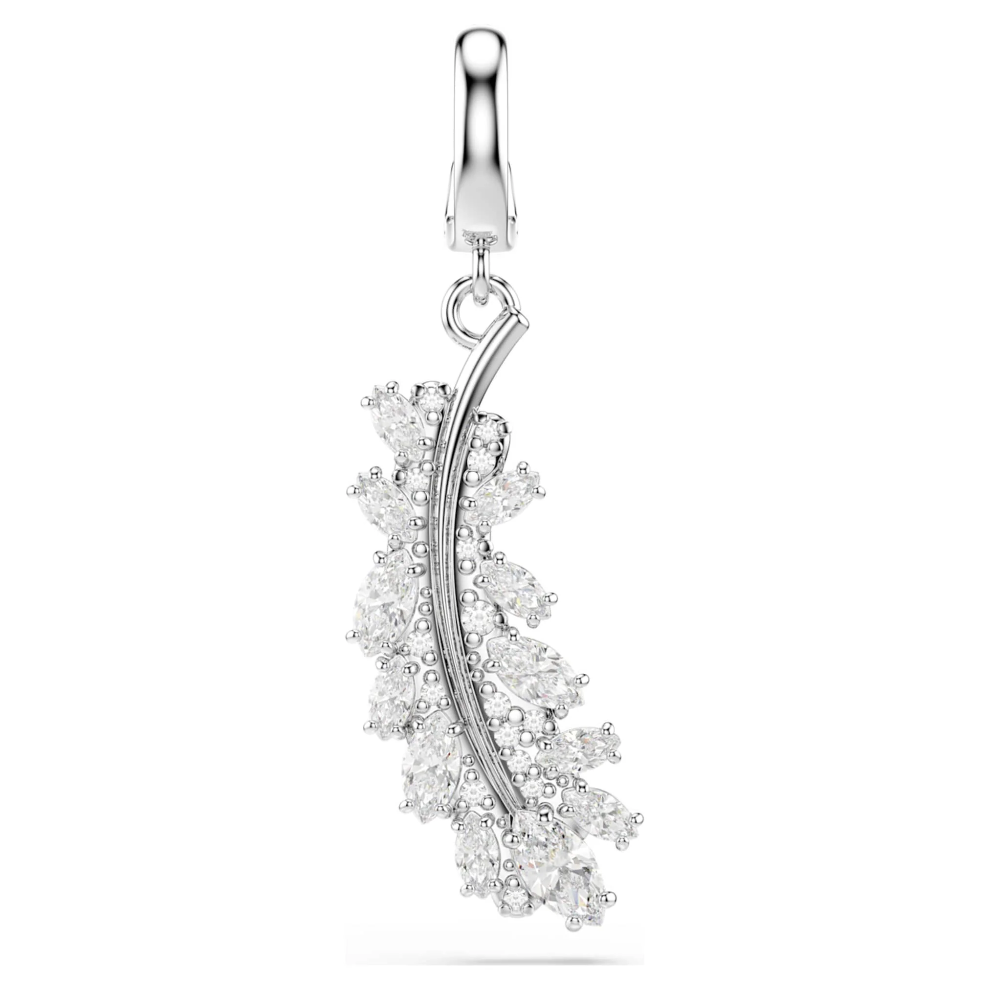 Vienna charm Mixed cuts, Feather, White, Rhodium plated