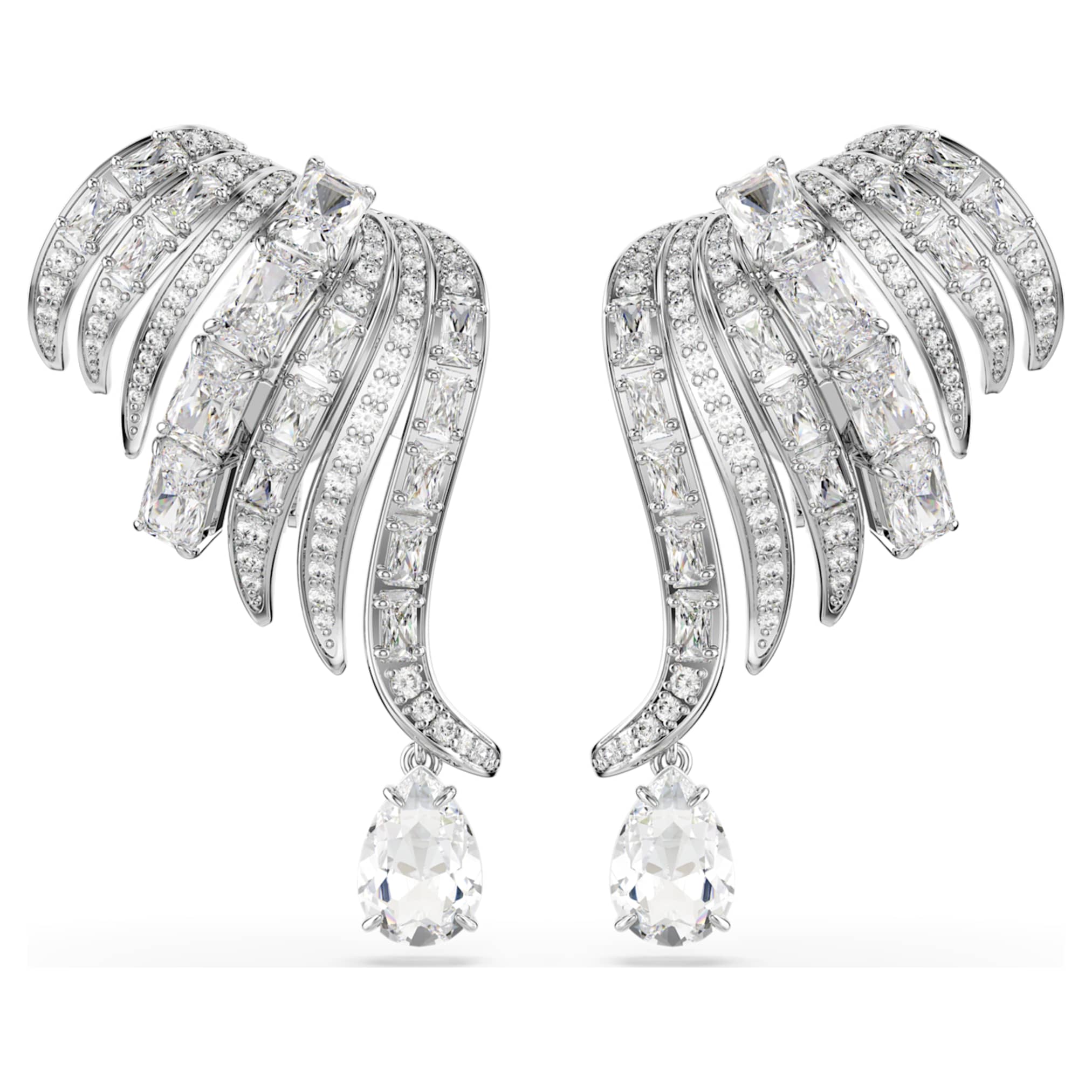 Vienna clip earrings Mixed cuts, Swan, White, Rhodium plated