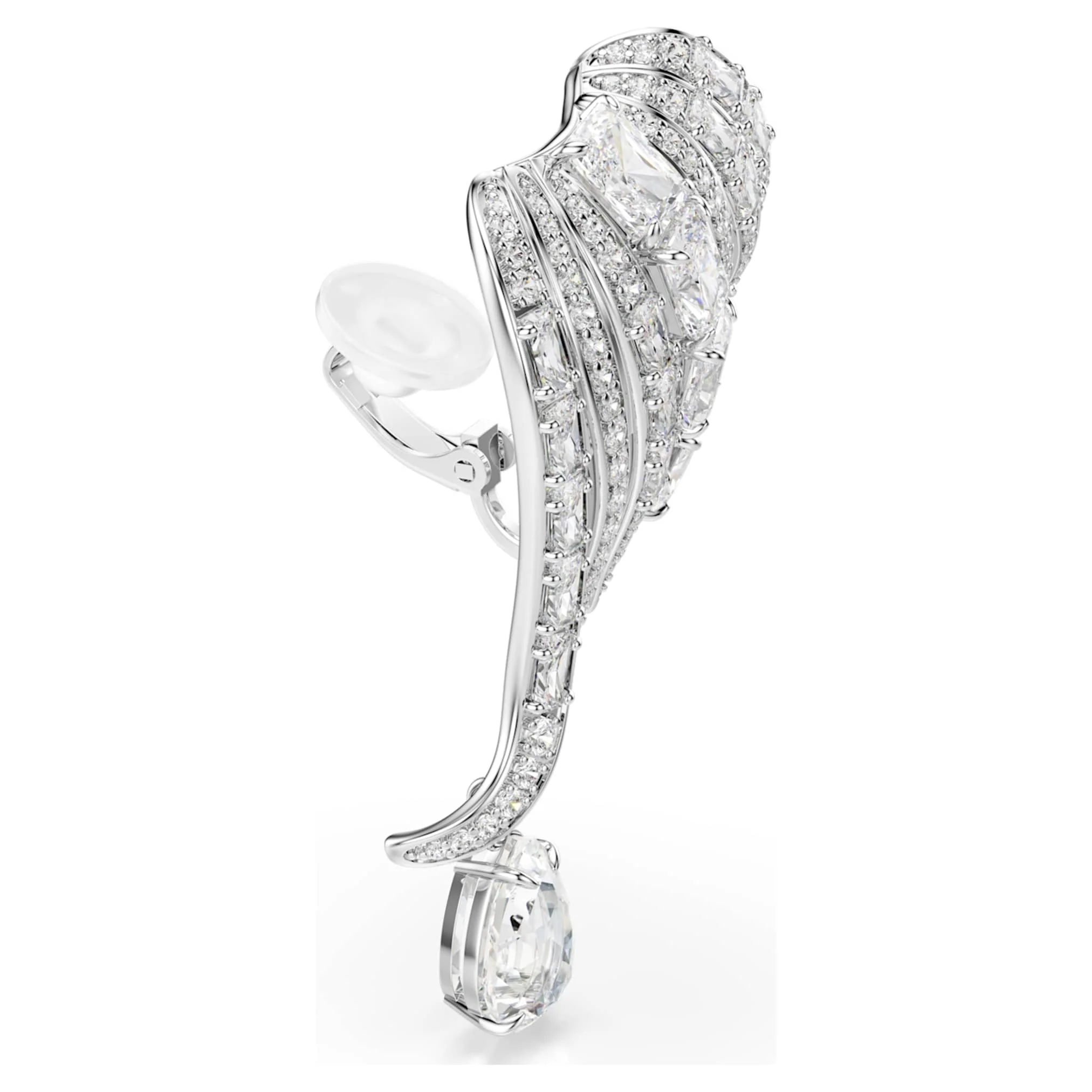 Vienna clip earrings Mixed cuts, Swan, White, Rhodium plated - Image 3