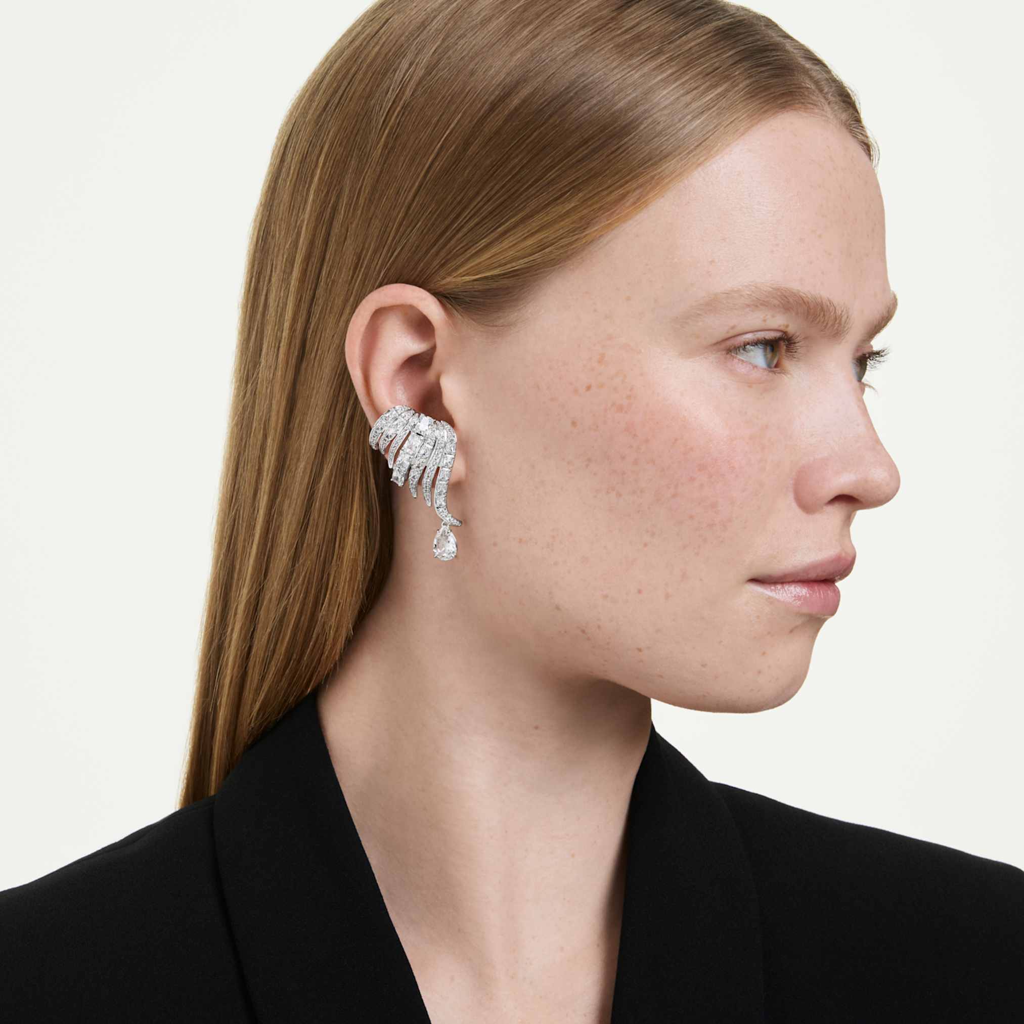 Vienna clip earrings Mixed cuts, Swan, White, Rhodium plated - Image 5