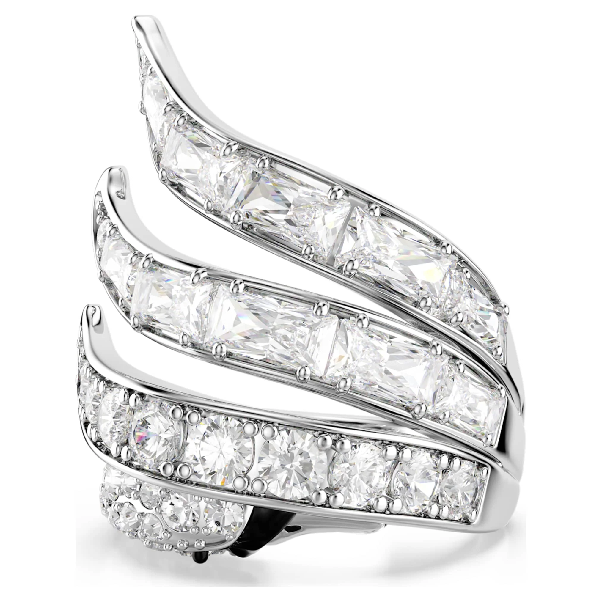 Vienna cocktail ring Mixed cuts, Swan, White, Rhodium plated