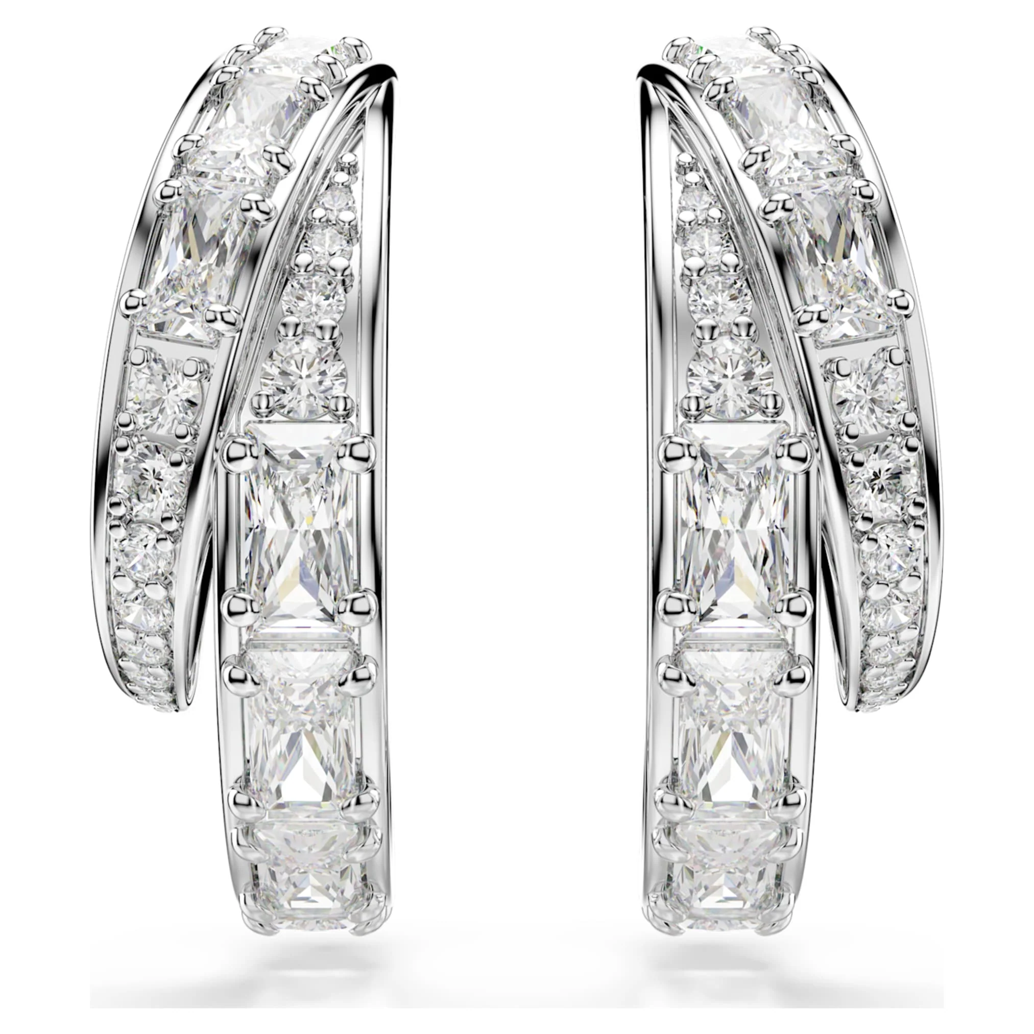 Vienna hoop earrings Mixed cuts, White, Rhodium plated - Image 2
