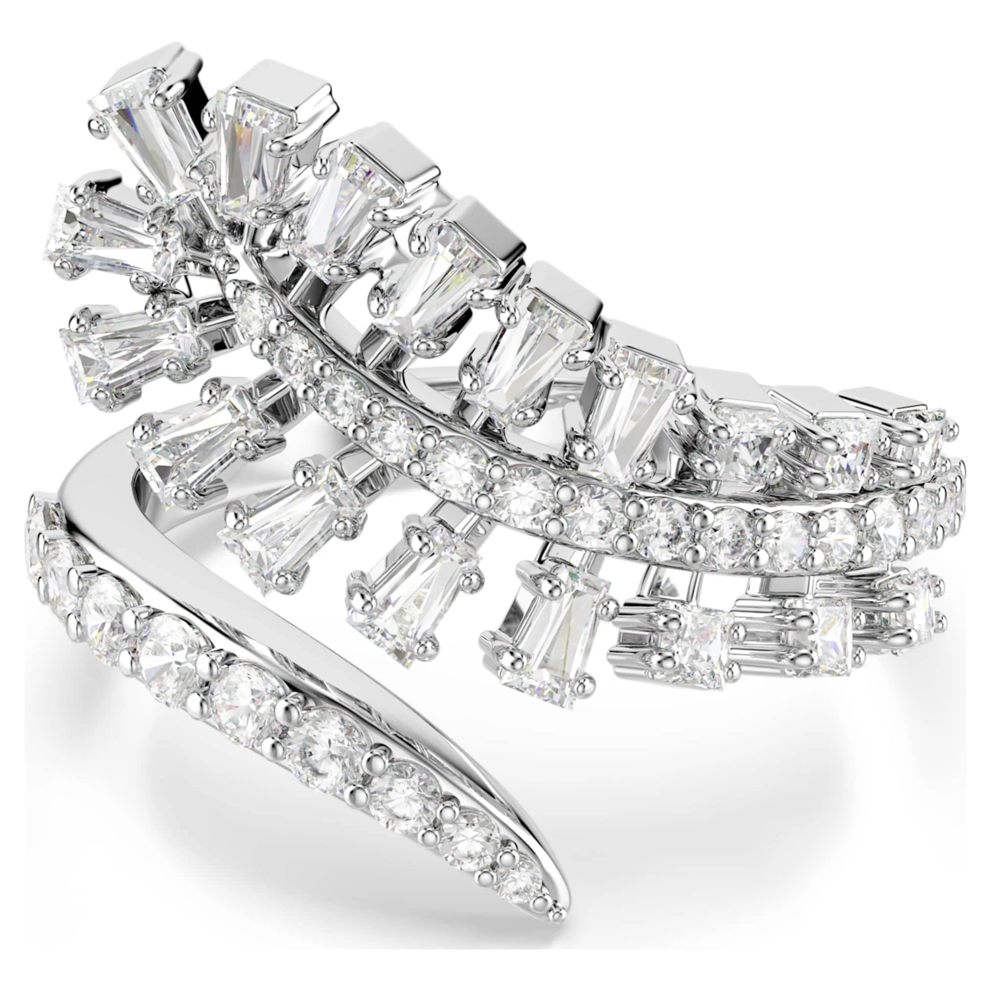 Vienna open ring Mixed cuts, Feather, White, Rhodium plated