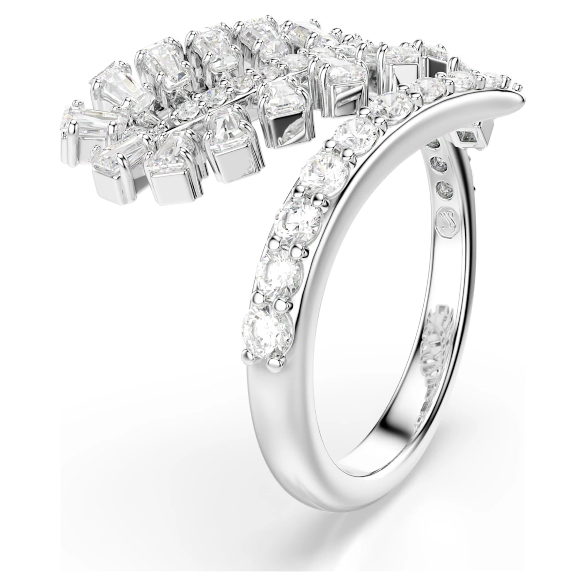 Vienna open ring Mixed cuts, Feather, White, Rhodium plated - Image 2