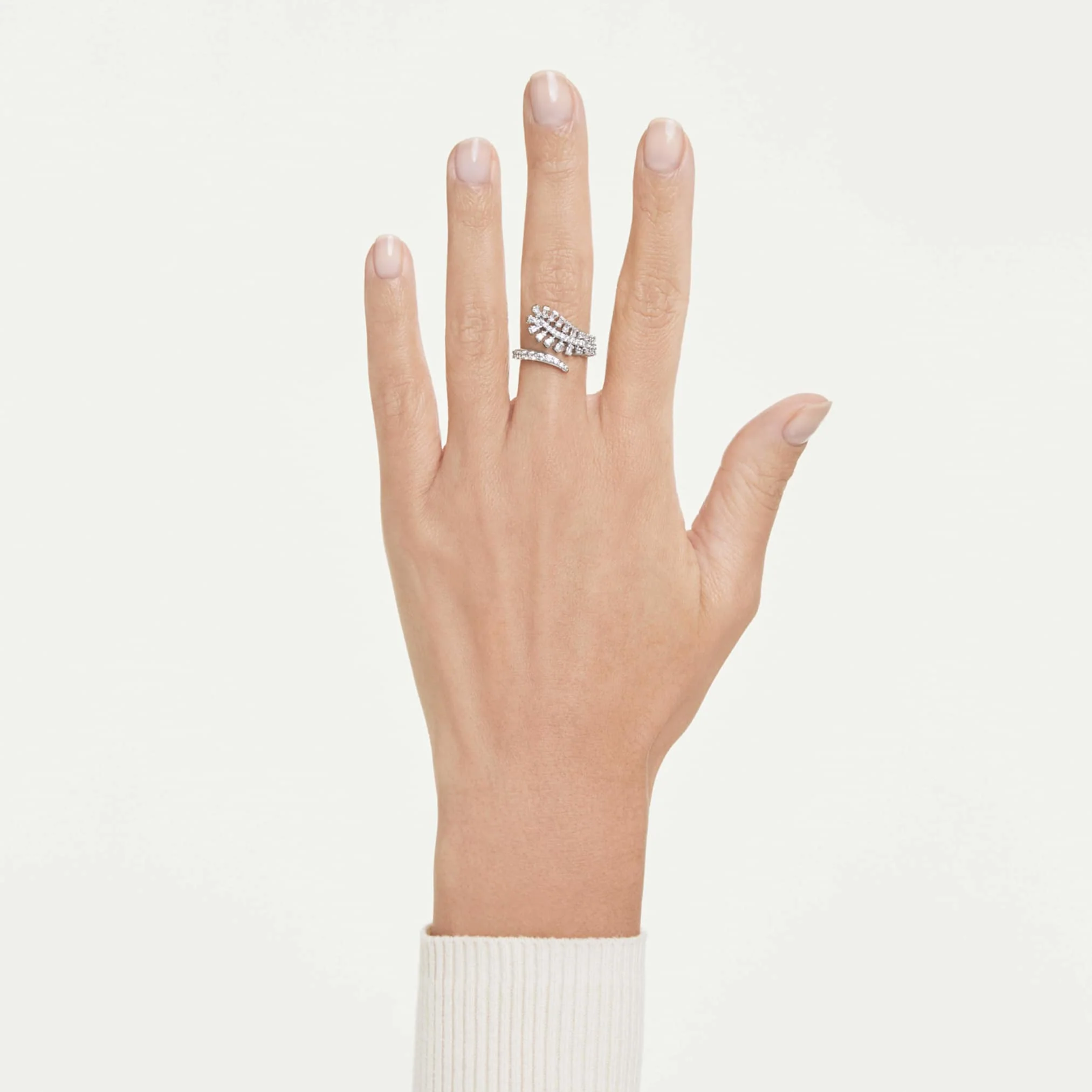 Vienna open ring Mixed cuts, Feather, White, Rhodium plated - Image 5