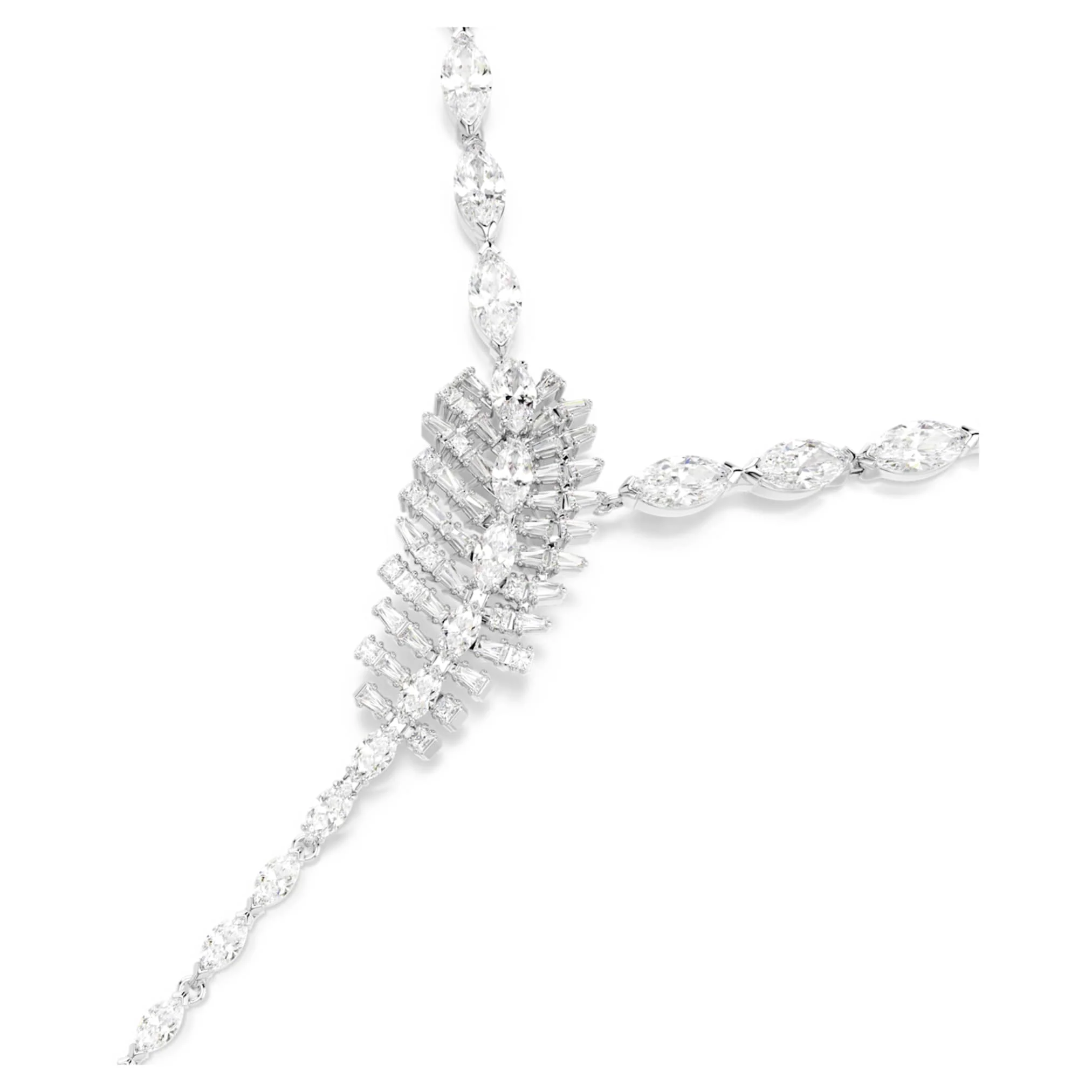 Vienna Y necklace Mixed cuts, Feather, White, Rhodium plated - Image 2