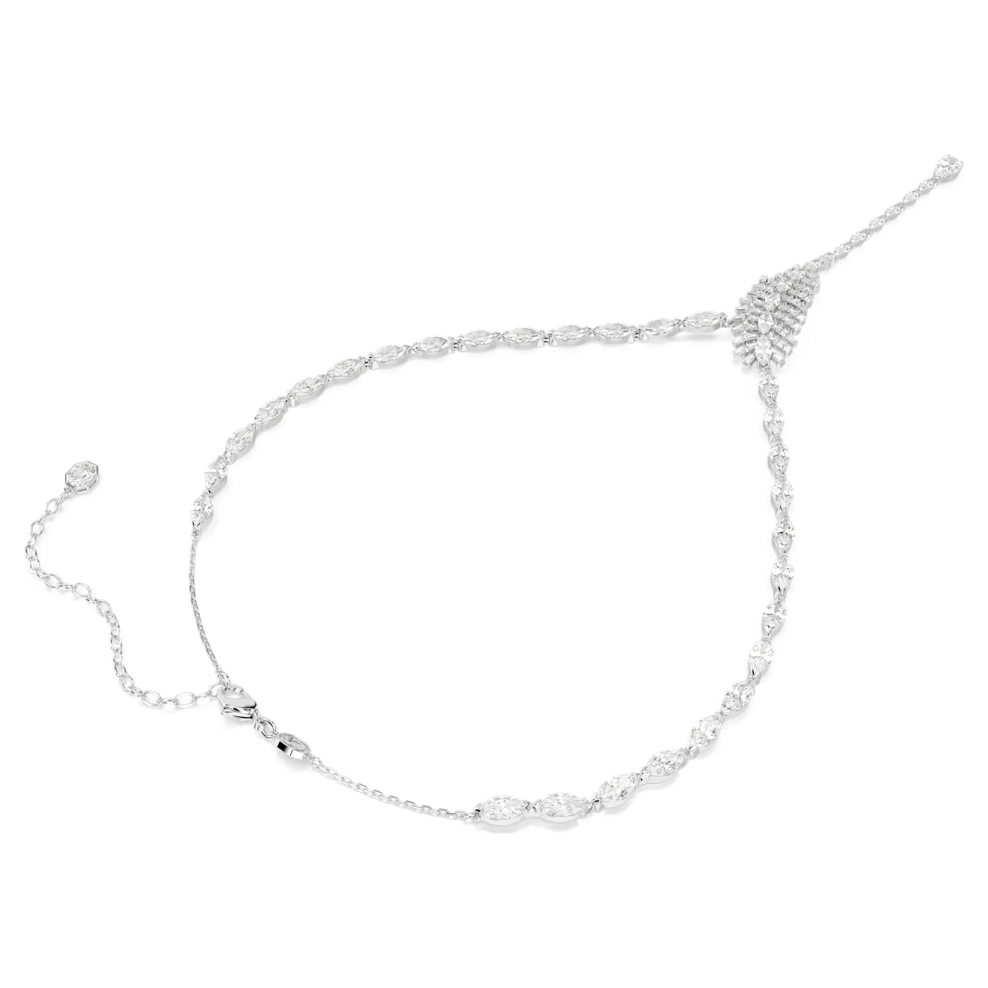 Vienna Y necklace Mixed cuts, Feather, White, Rhodium plated - Image 4