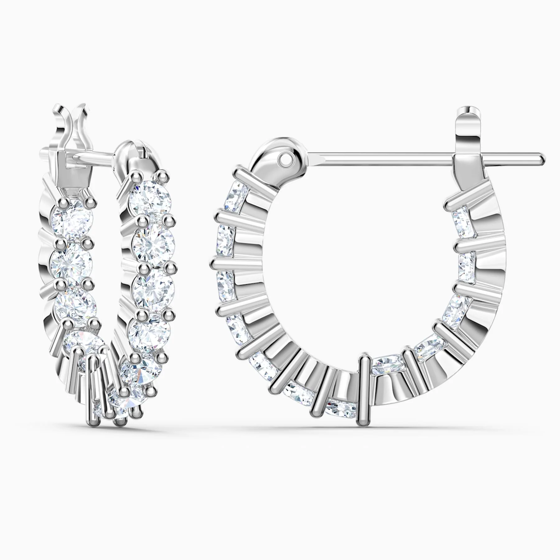 Vittore hoop earrings Round cut, White, Rhodium plated - Image 3
