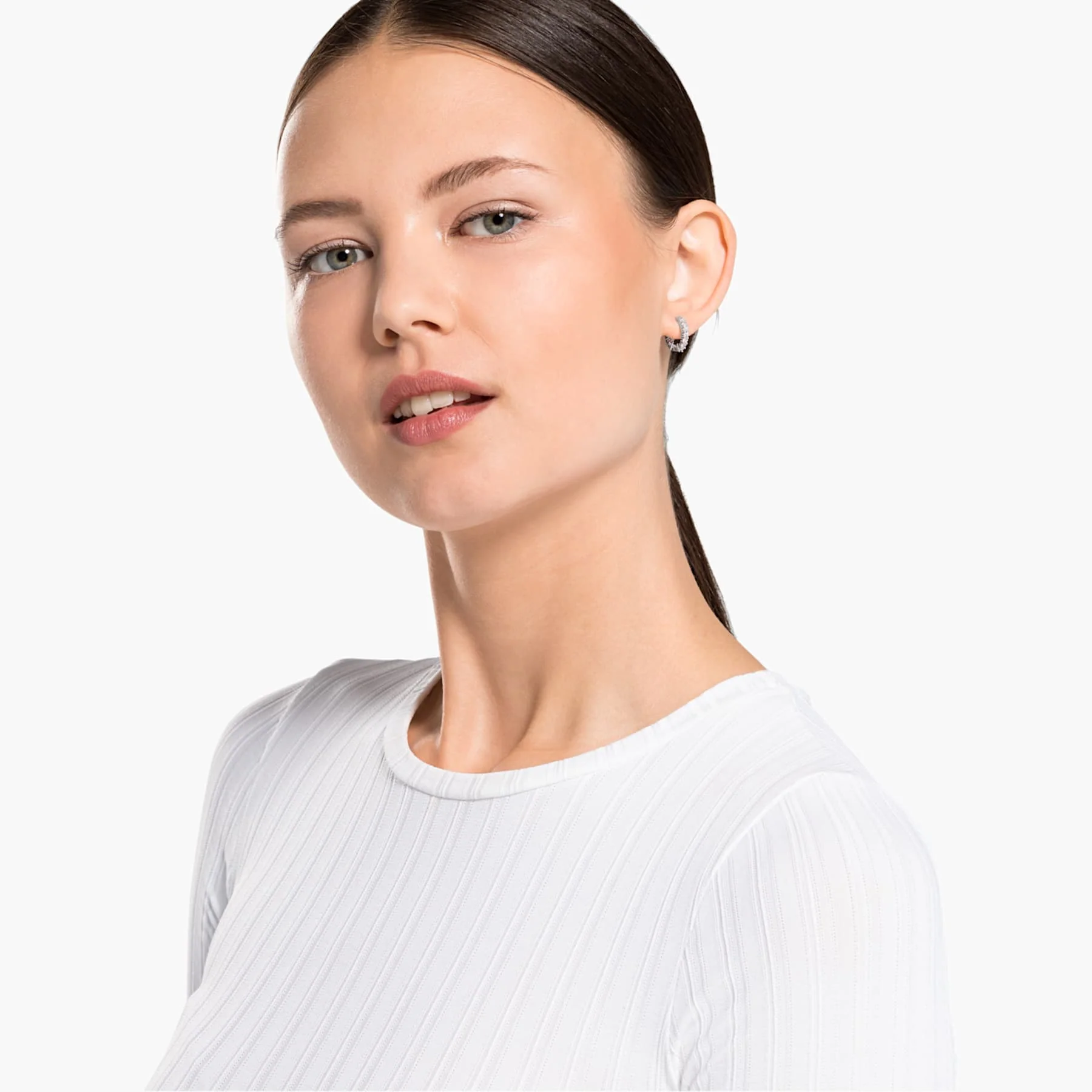 Vittore hoop earrings Round cut, White, Rhodium plated - Image 4
