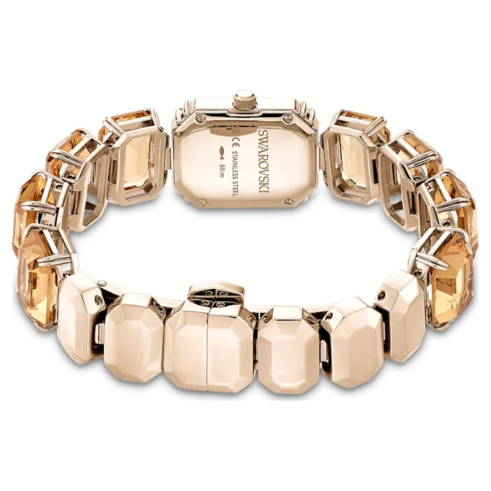 Watch Octagon cut bracelet, Brown, Champagne gold-tone finish - Image 3