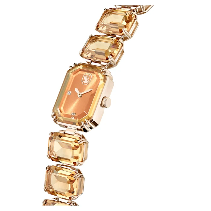 Watch Octagon cut bracelet, Brown, Champagne gold-tone finish - Image 4