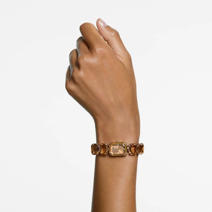 Watch Octagon cut bracelet, Brown, Champagne gold-tone finish - Image 8