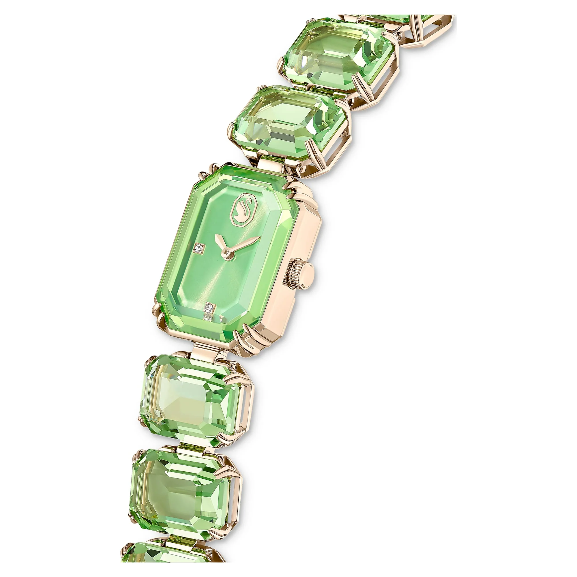 Watch Octagon cut bracelet, Green, Champagne gold-tone finish - Image 4