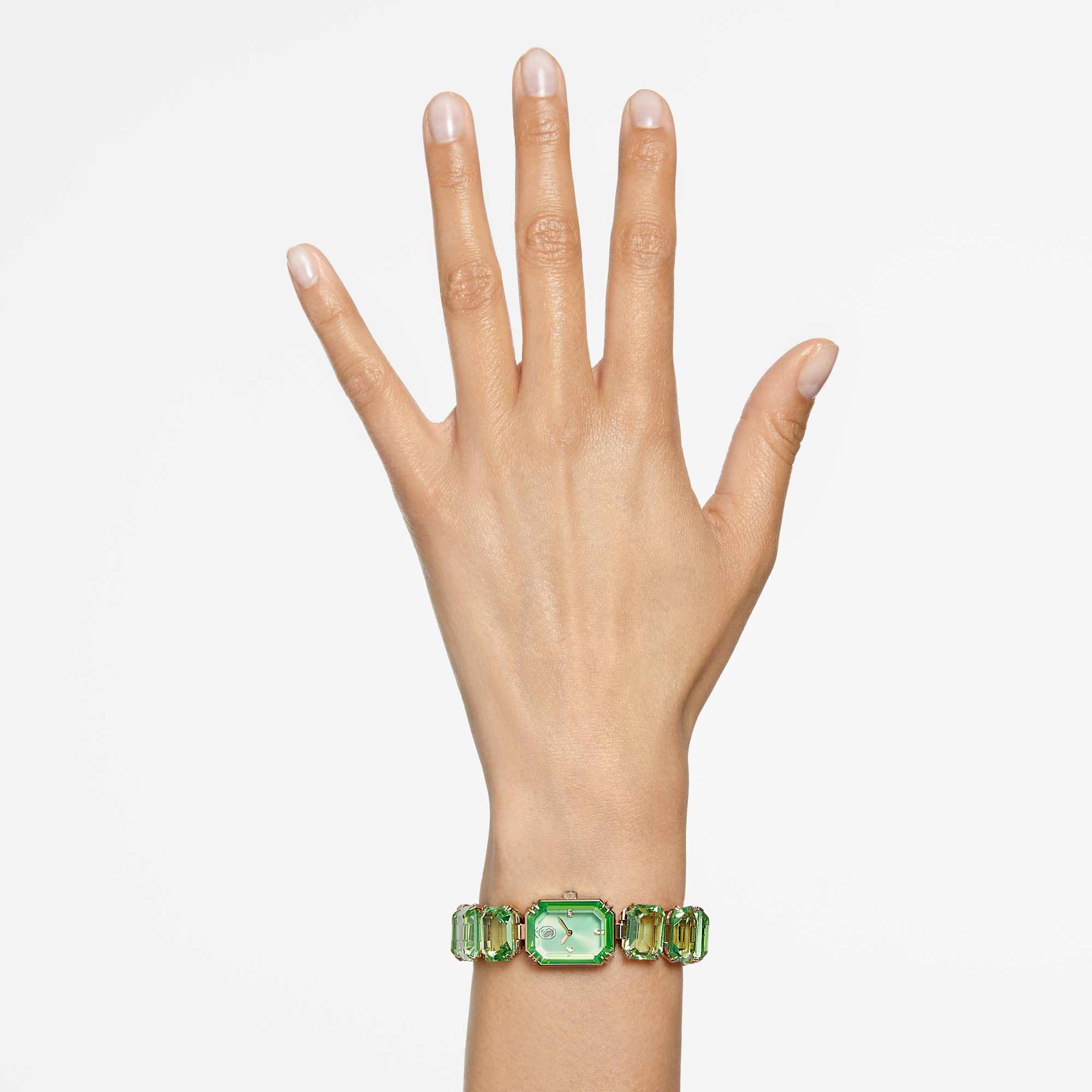Watch Octagon cut bracelet, Green, Champagne gold-tone finish - Image 7