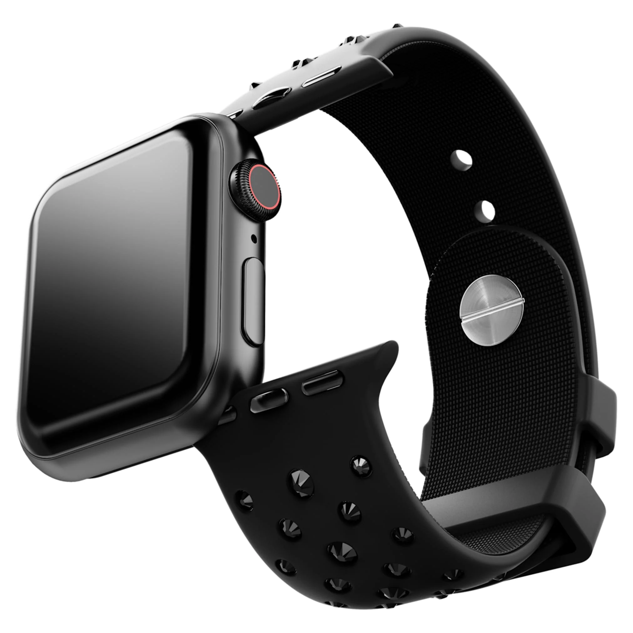 Watch strap Silicone with stitching, Black, Stainless steel - Image 4